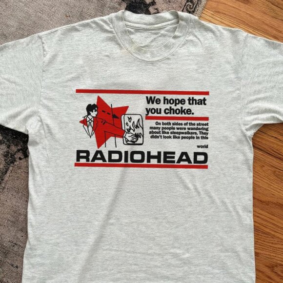 Gildan Tops - Vintage 90s Radiohead Band Rock Music Merch T-Shirt, Radiohead unisex tee grey